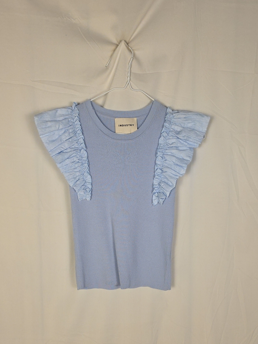 INDUSTRY Light Blue Ruffle Sleeve Ribbed Tank